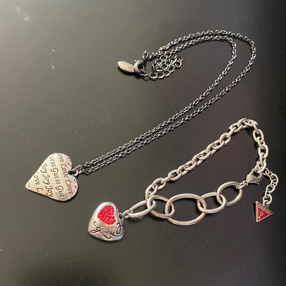Guess Heart Necklace and Bracelet.